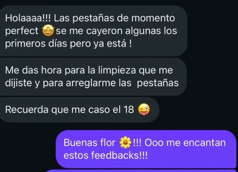 Captura de una opinión auténtica sobre un tratamiento de pestañas en Nohuska Beauty Lab